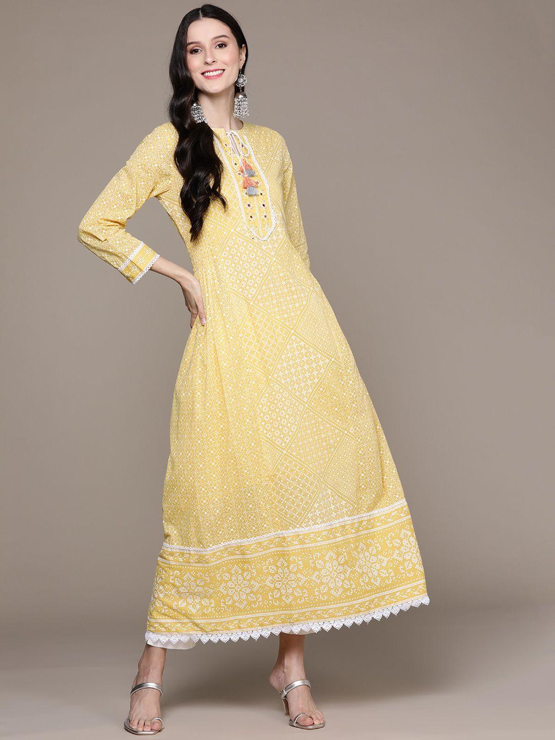 ishin women yellow ethnic motifs printed kurta