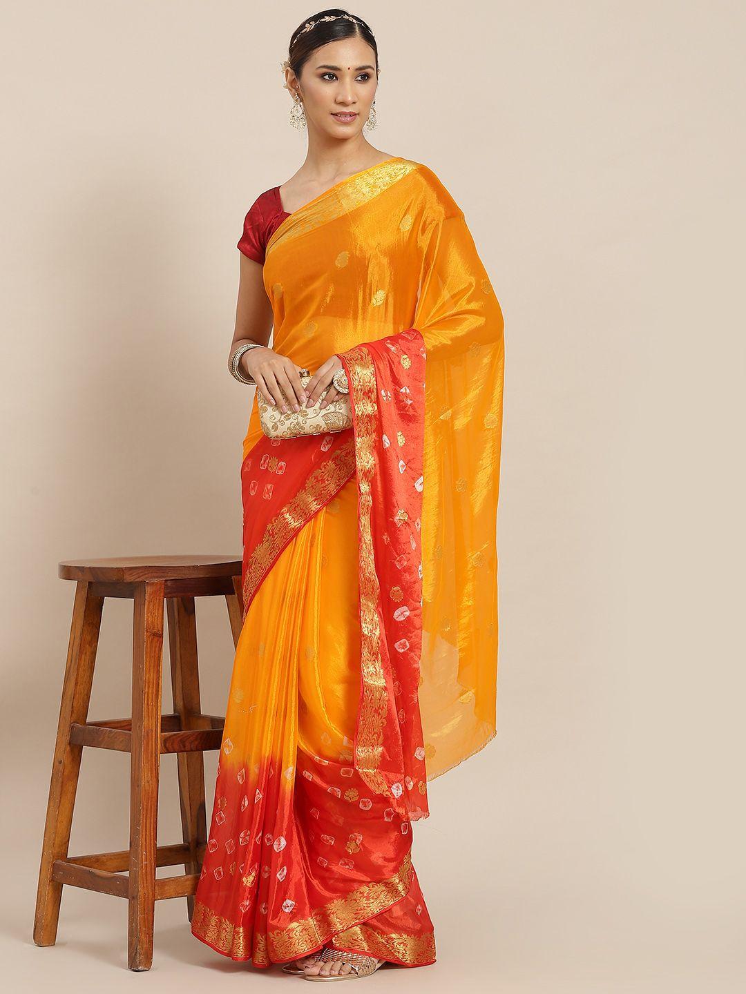 ishin yellow & red bandhani zari bandhani saree