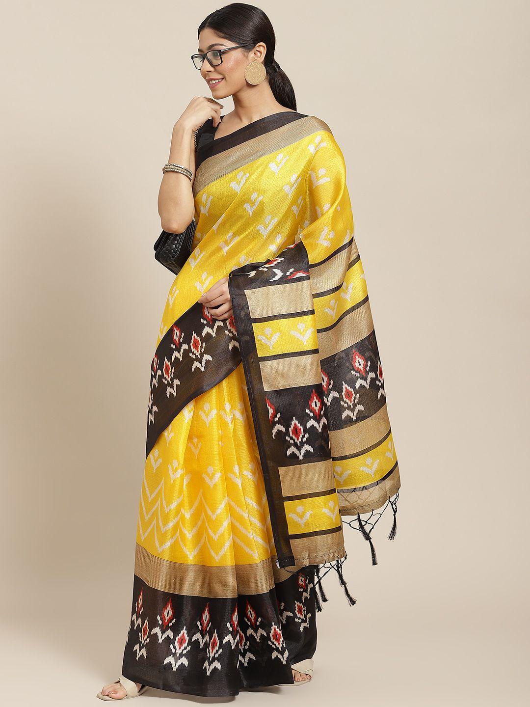 ishin yellow & white ethnic motifs art silk saree