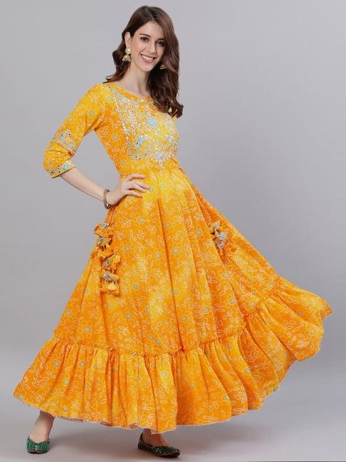 ishin yellow embroidered anarkali kurta