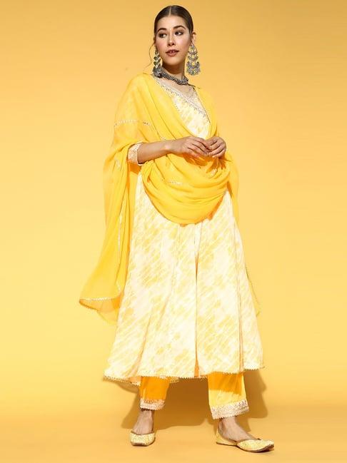 ishin yellow embroidered kurta pant set with dupatta