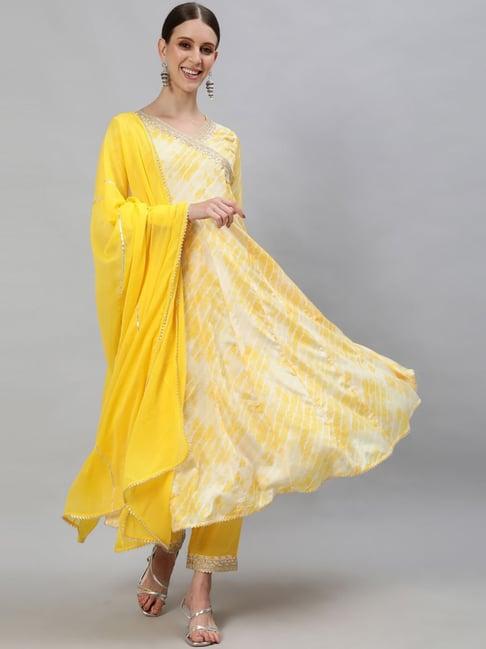 ishin yellow embroidered kurta pant set with dupatta