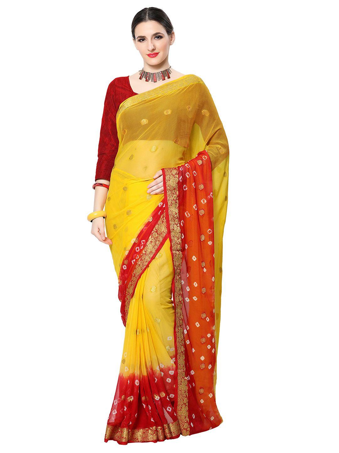 ishin yellow georgette bandhani print saree