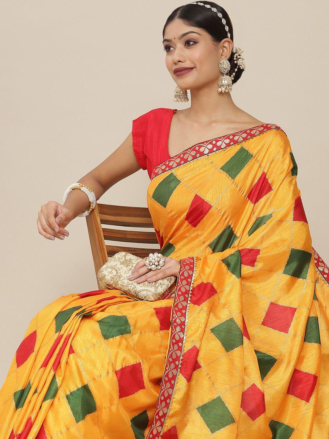 ishin yellow gotta patti silk blend saree