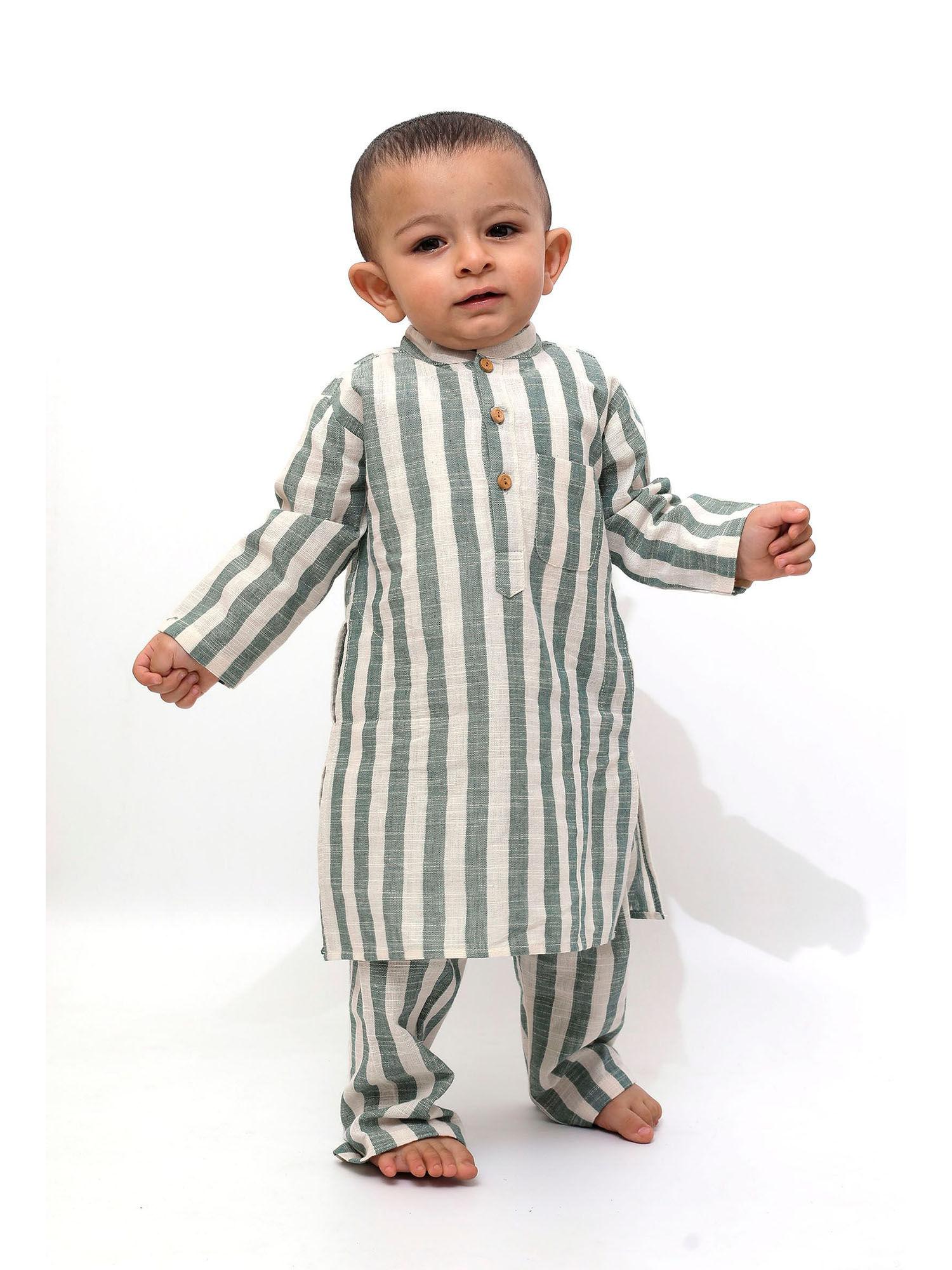 isla green stripe tunic kurta pyjama (set of 2)