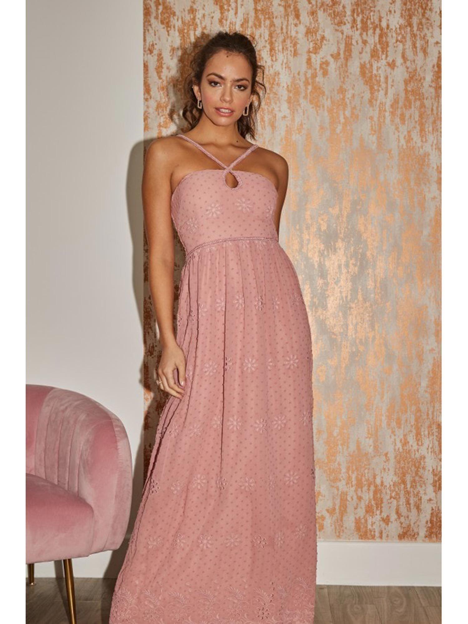 isobel apricot dobby spot keyhole maxi dress