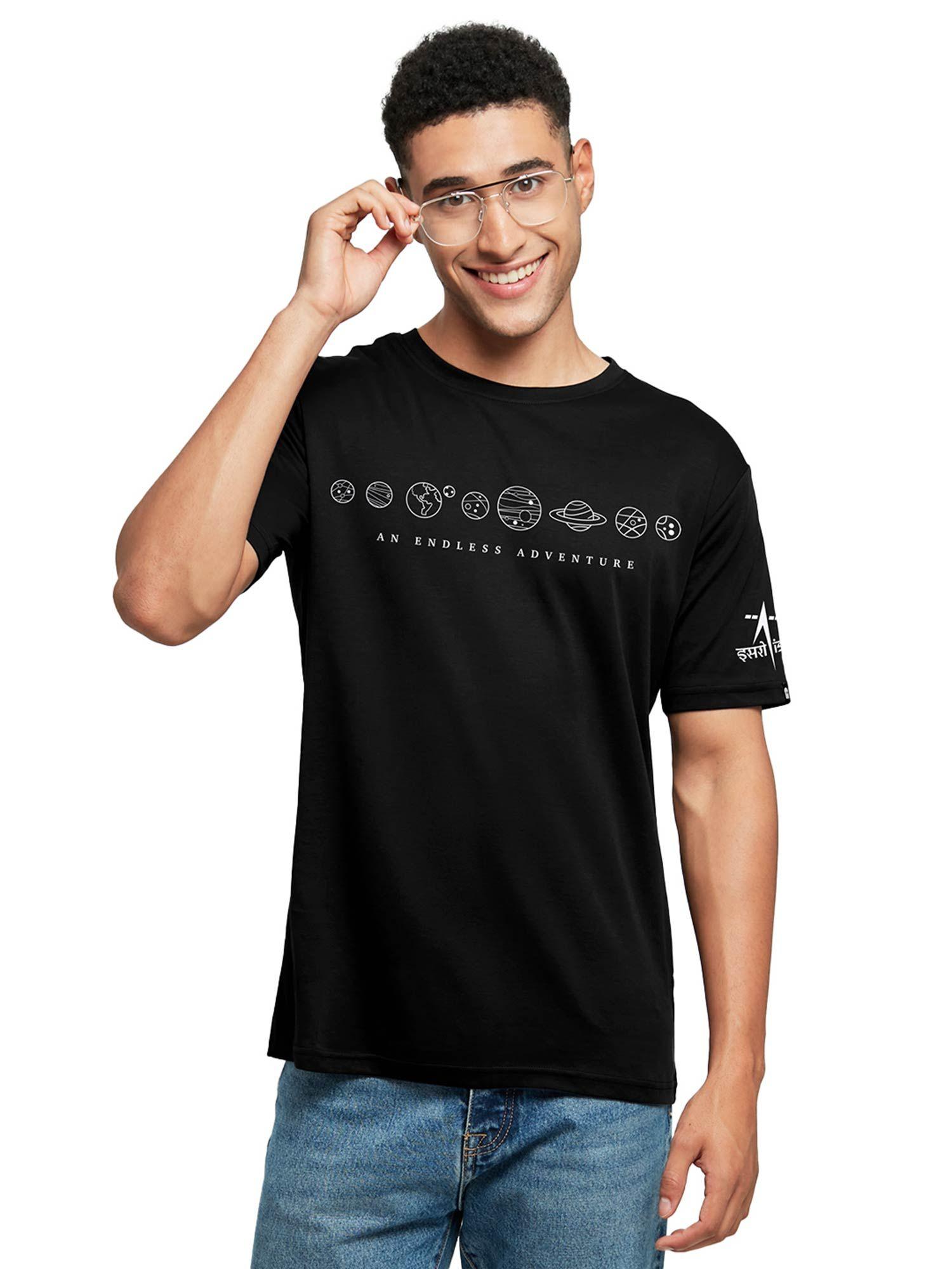 isro an endless adventure black t-shirt for men