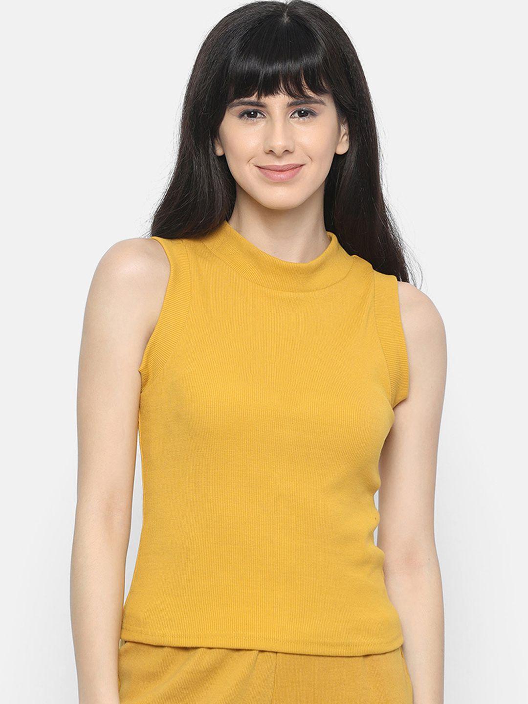 isu women mustard solid pure cotton top