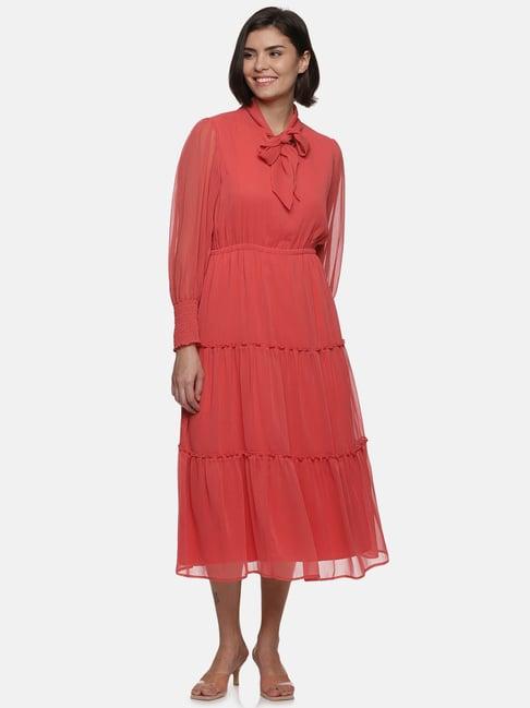 isu coral midi tiered dress