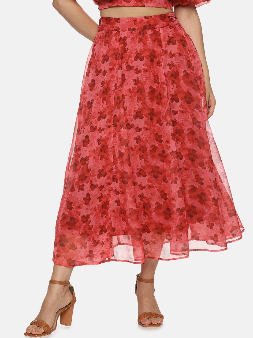 isu floral printed a-line midi skirts