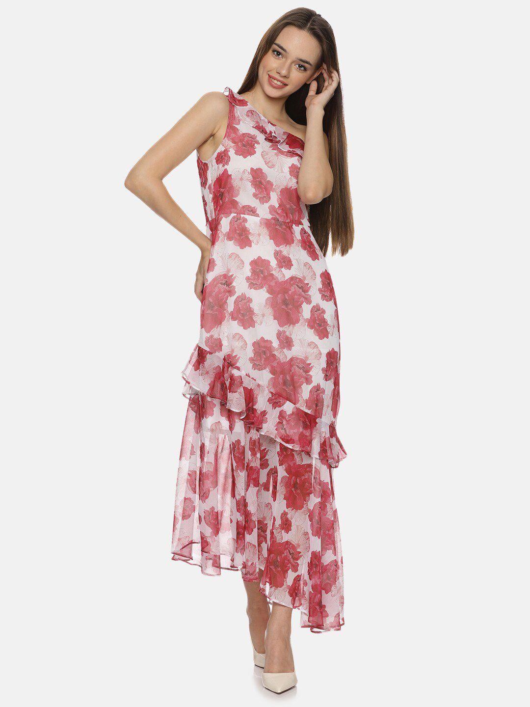 isu floral printed one shoulder a-line midi dress