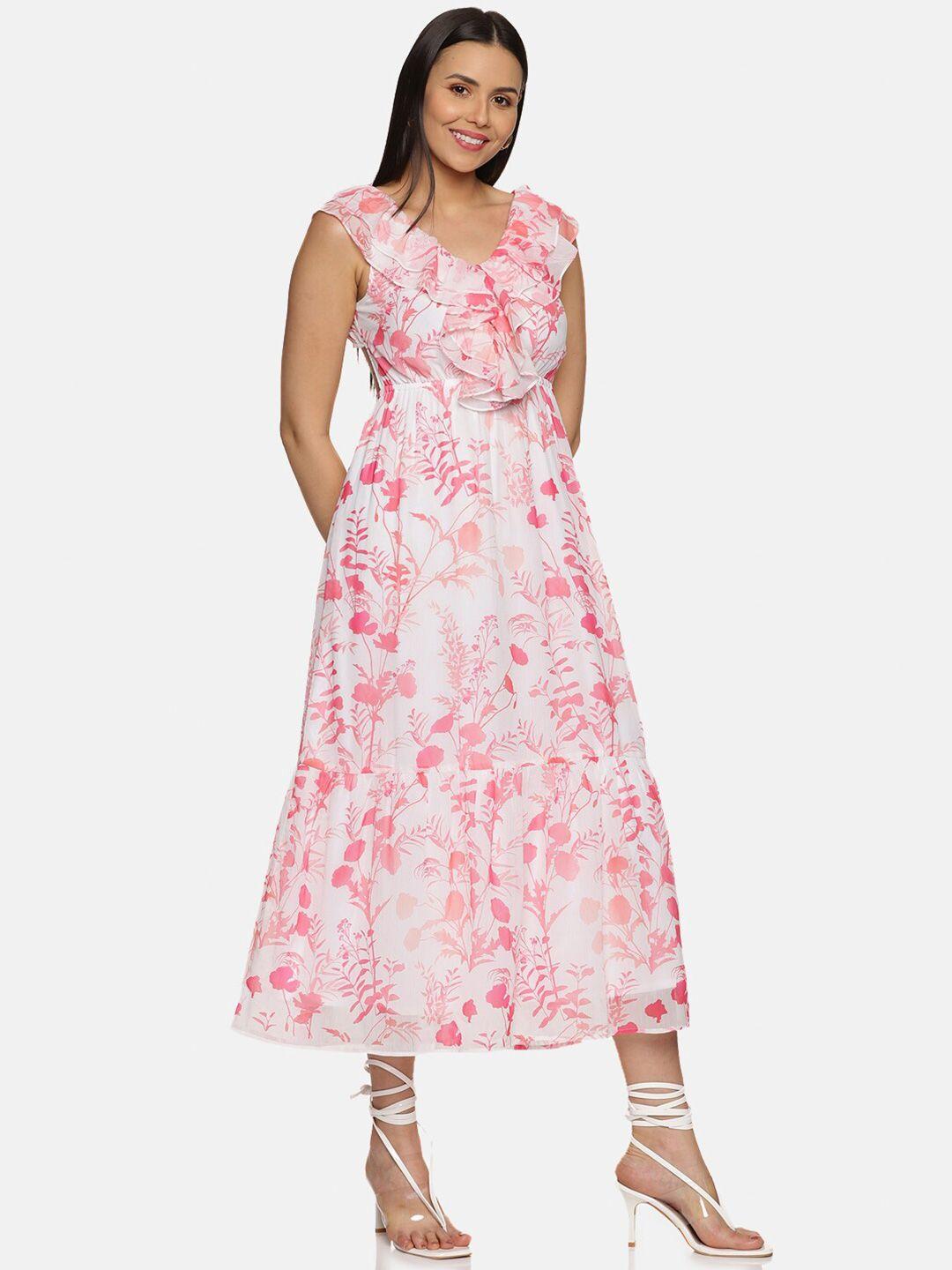 isu floral printed ruffled fit & flare midi dress