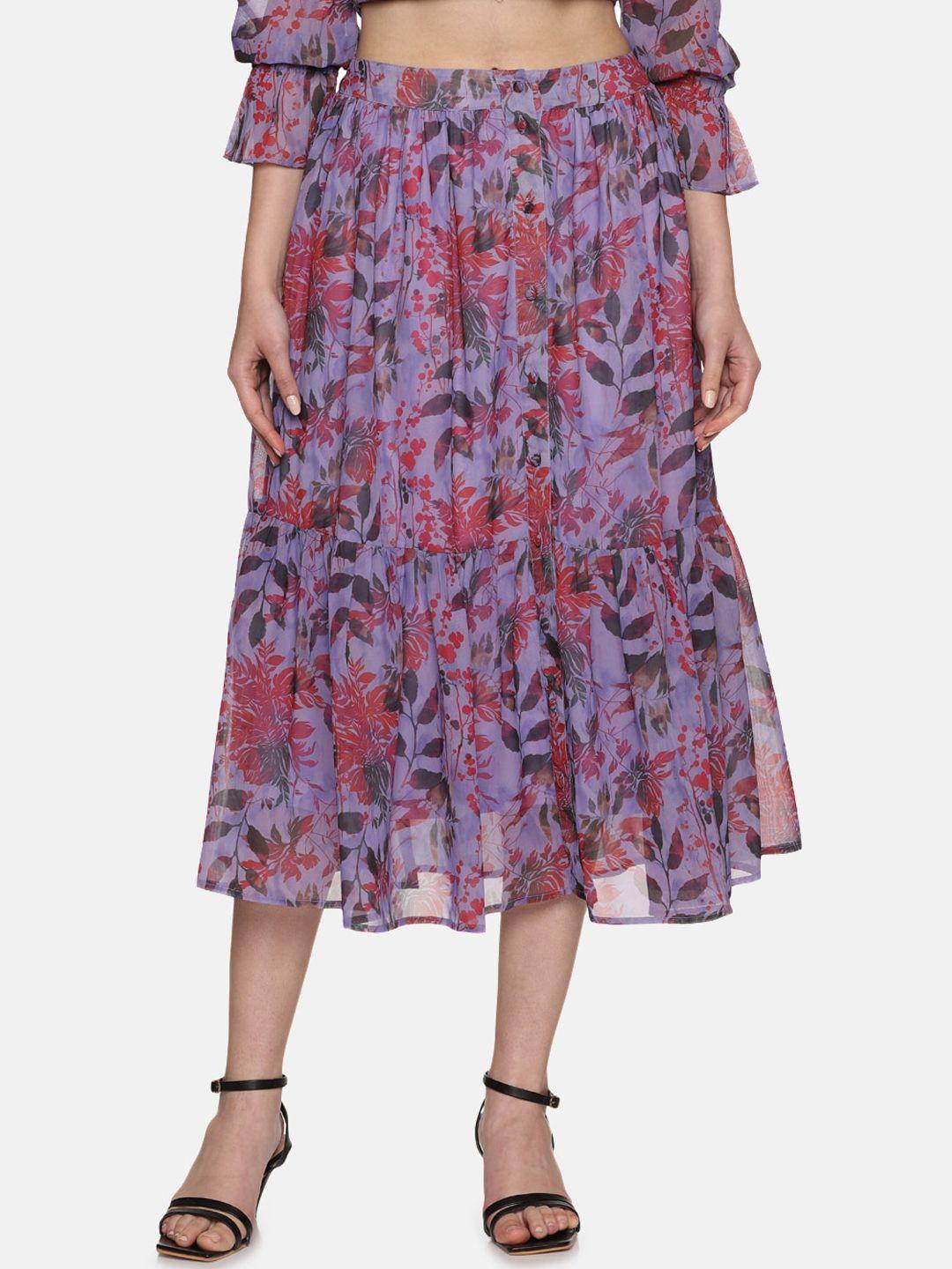 isu floral printed tiered midi skirt