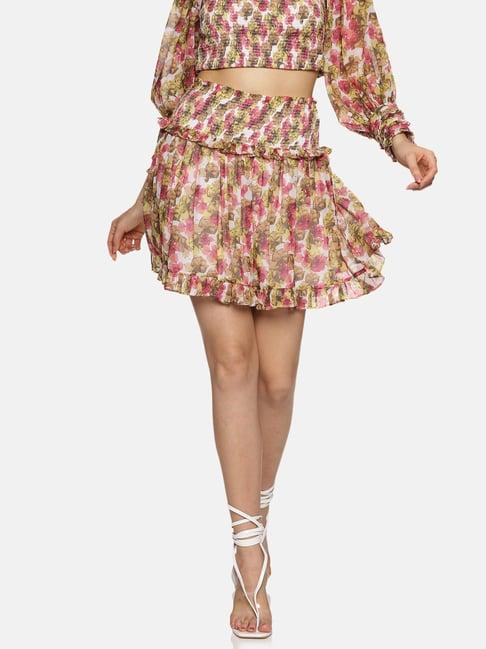 isu multicolor printed smocked mini skirt