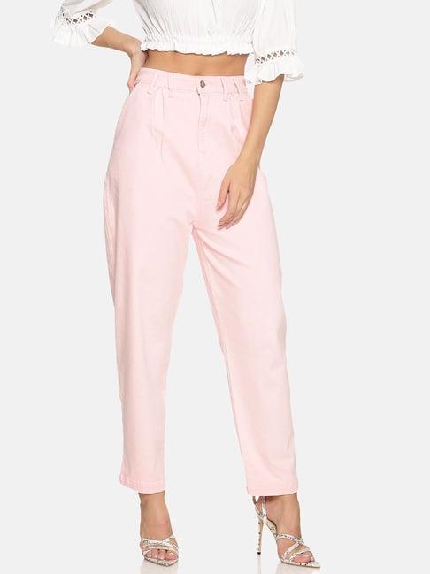 isu pink boyfriend fit trousers