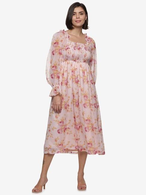 isu pink floral print a-line dress