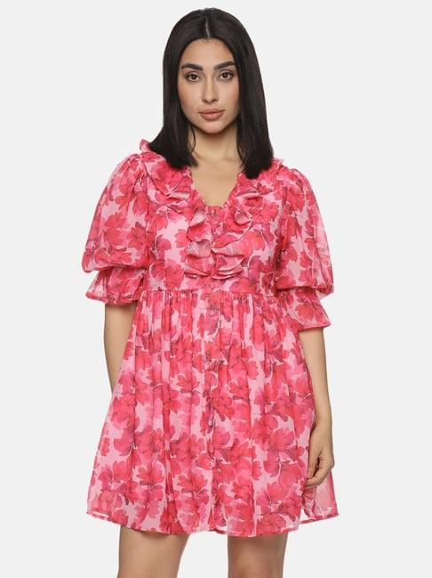 isu pink floral print shirt dress