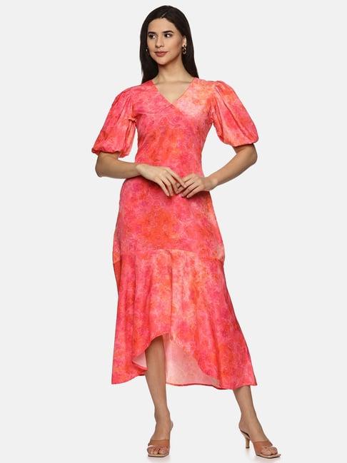 isu pink printed high-low dress