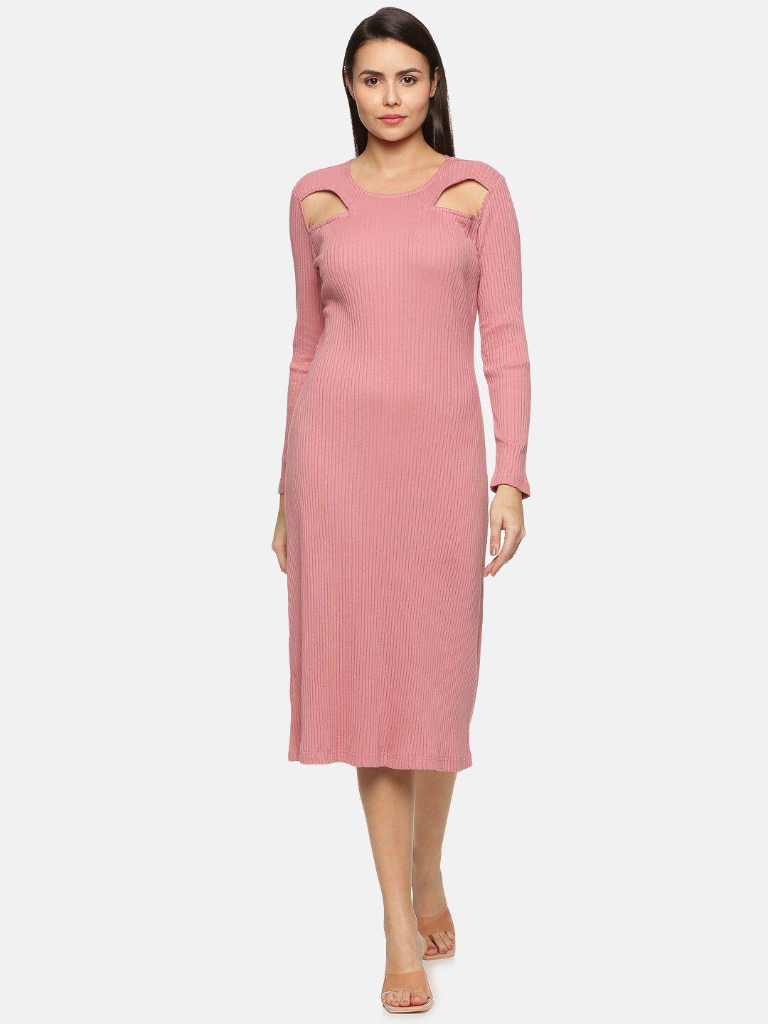 isu pink sheath cut out midi dress