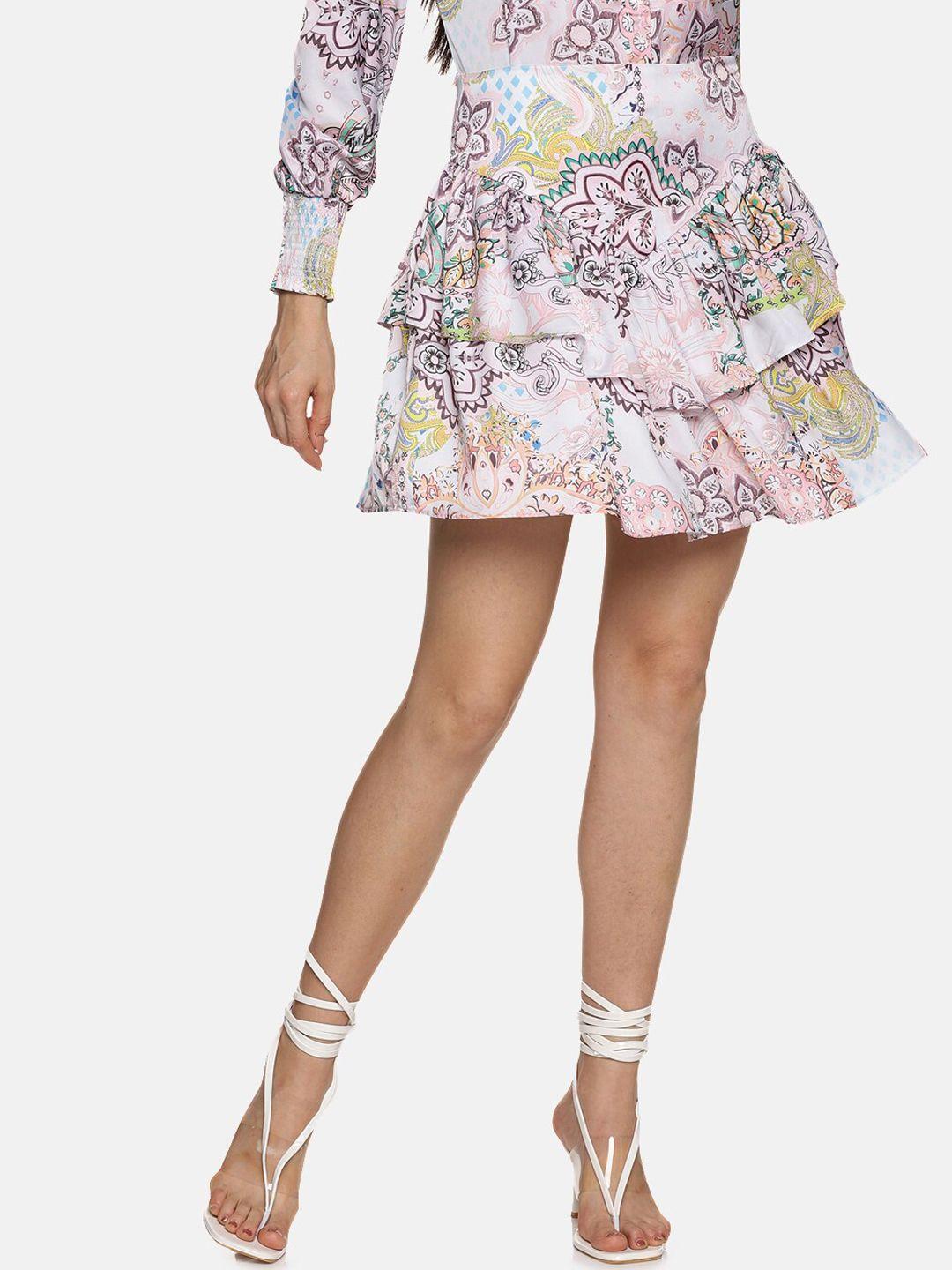 isu printed flared mini satin skirt