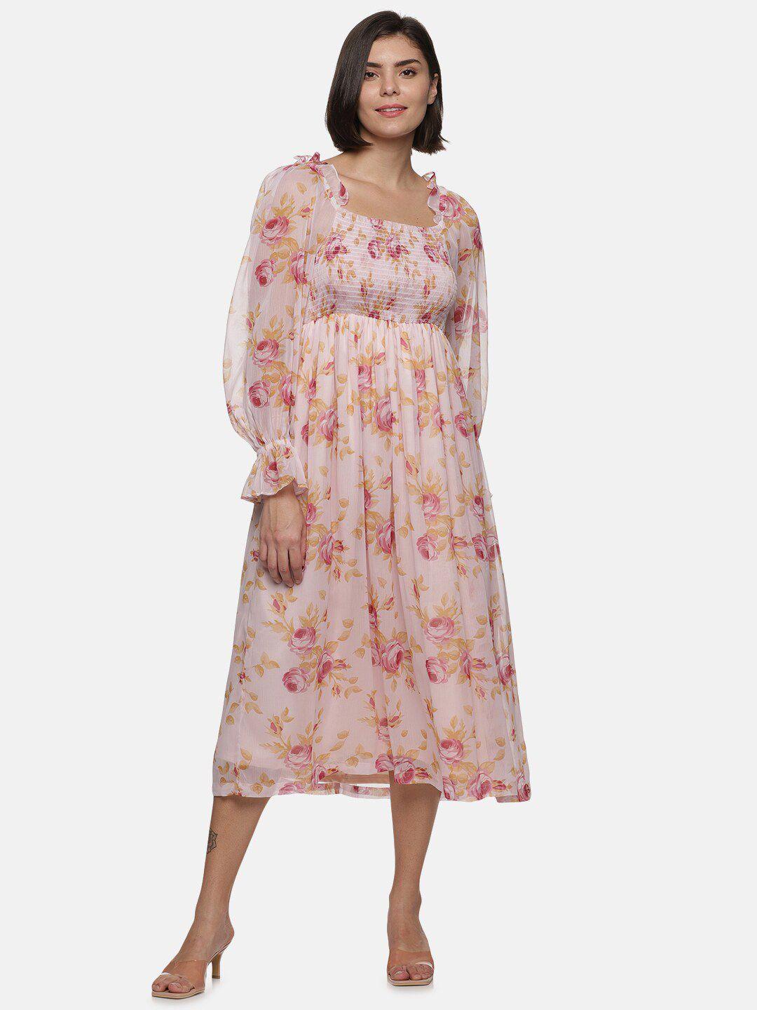 isu printed floral chiffon midi dress