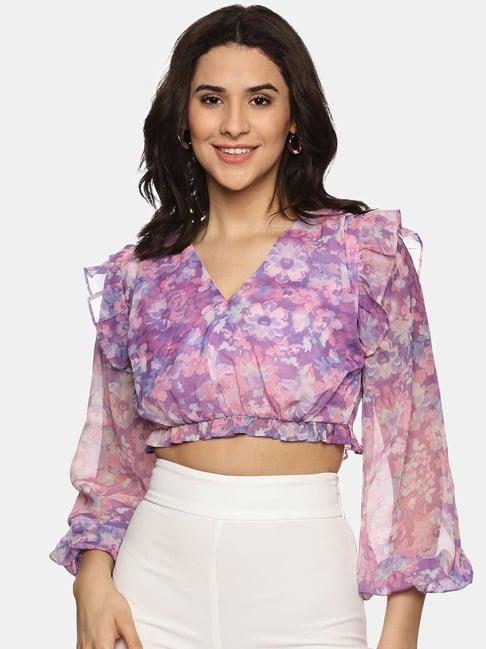 isu purple floral print crop top