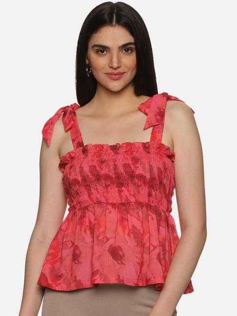 isu red printed peplum top