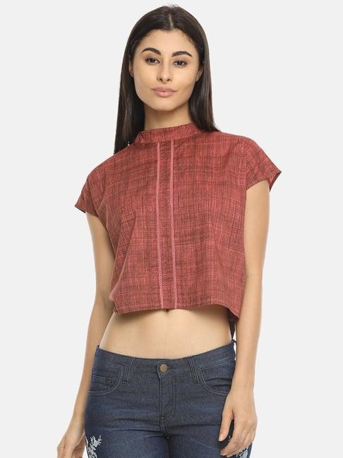 isu rust & pink textured crop top