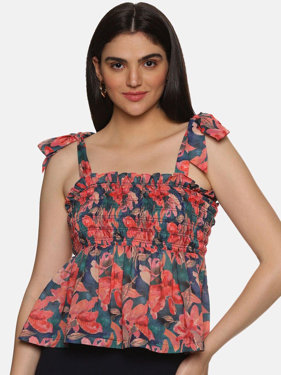 isu sleeveless tie-up floral print peplum top