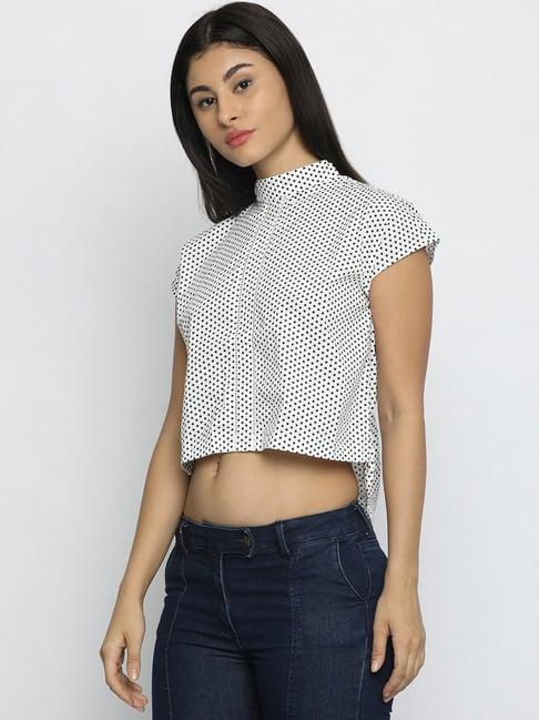 isu white cotton polka dot crop top