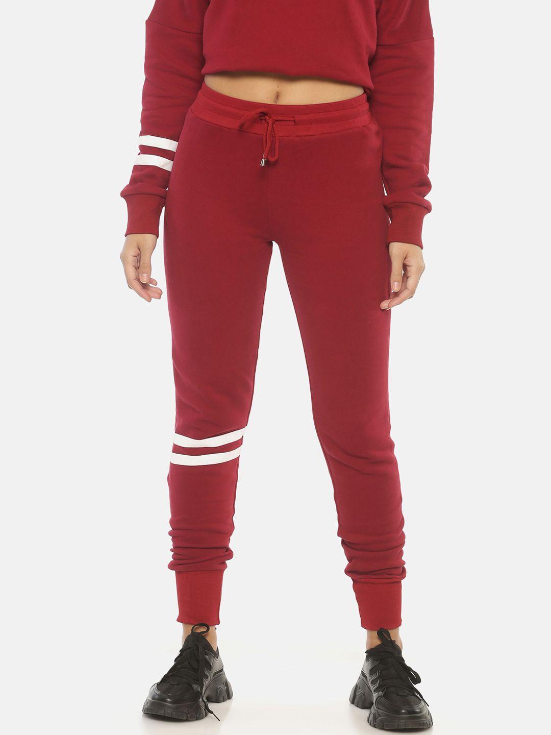 isu women maroon solid joggers