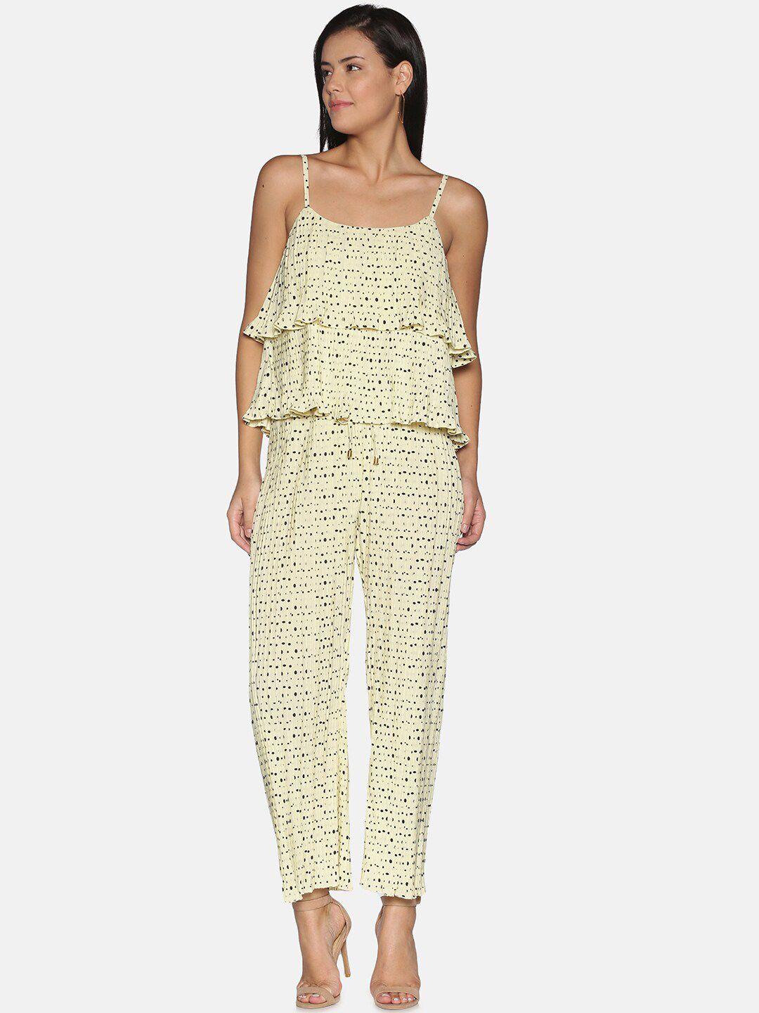 isu women off white & black printed top with trousers