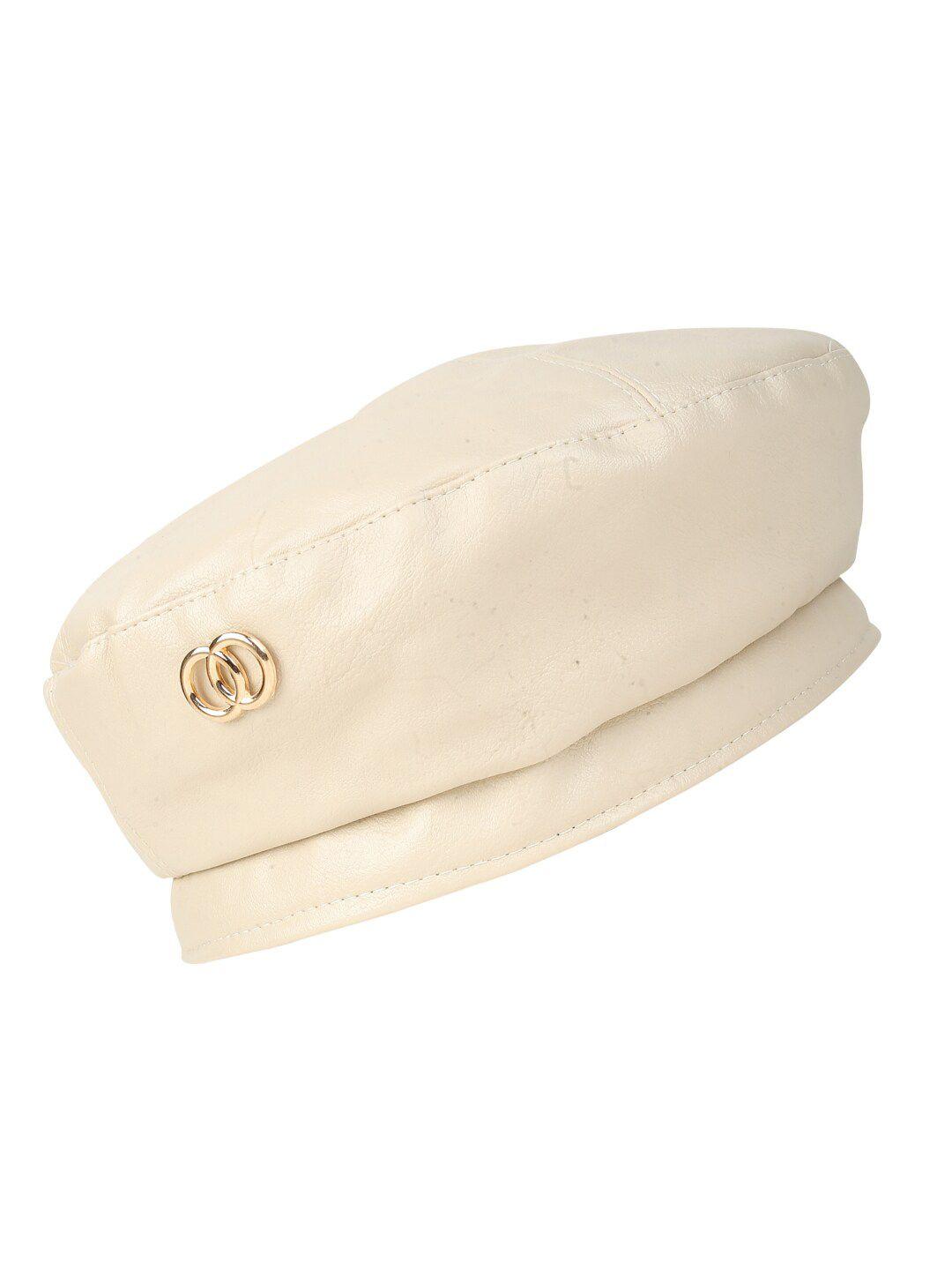 isweven unisex cream-coloured & gold-toned ascot beret french cap