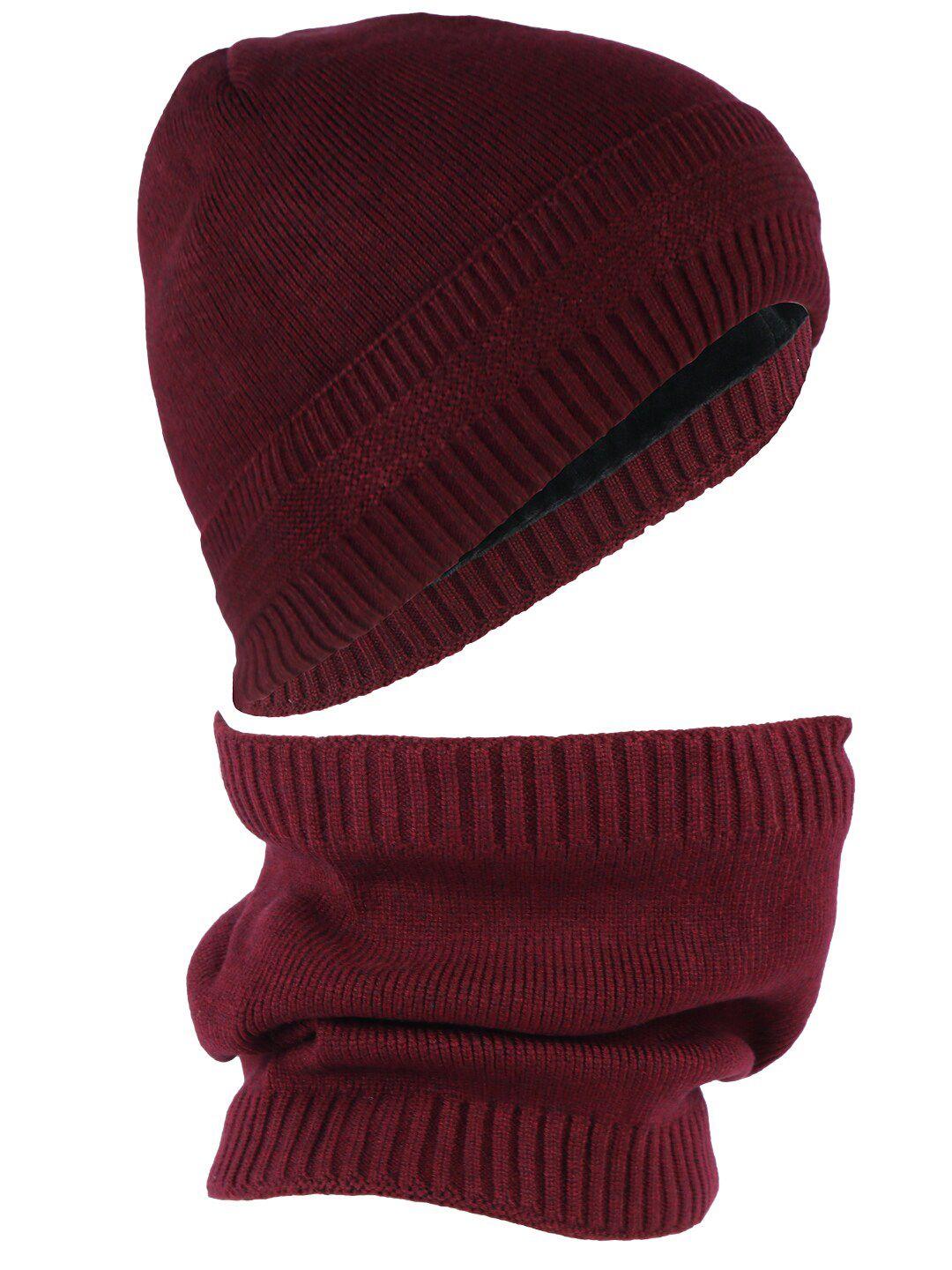 isweven unisex maroon beanie with neck warmer