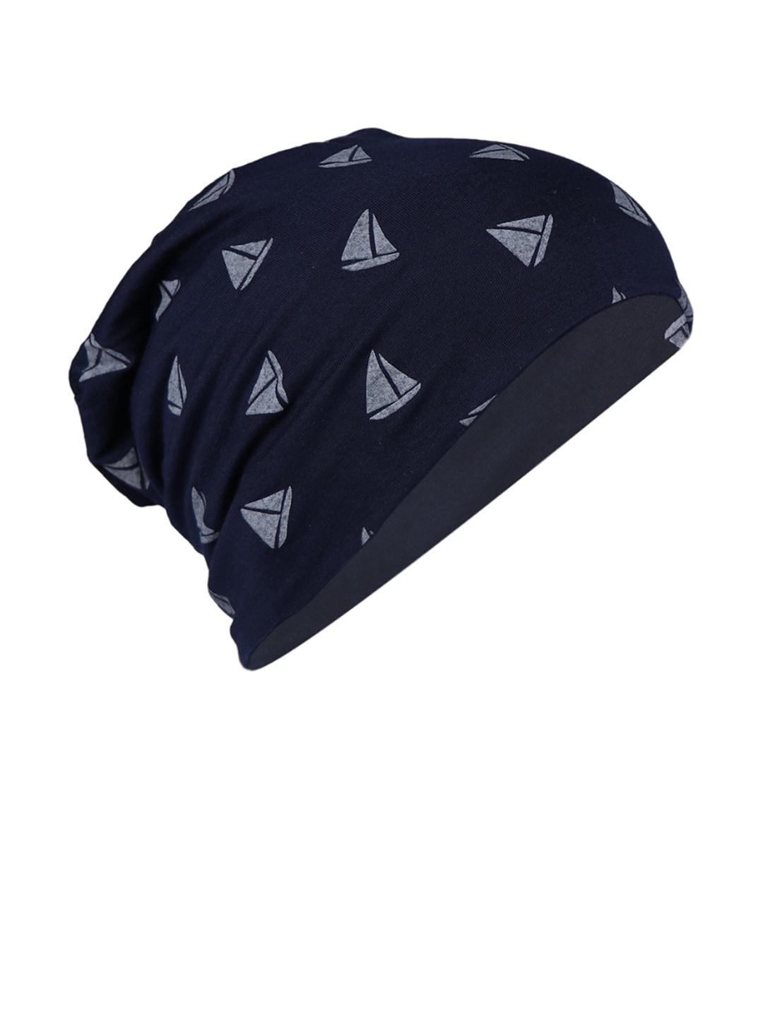 isweven unisex navy blue printed beanie