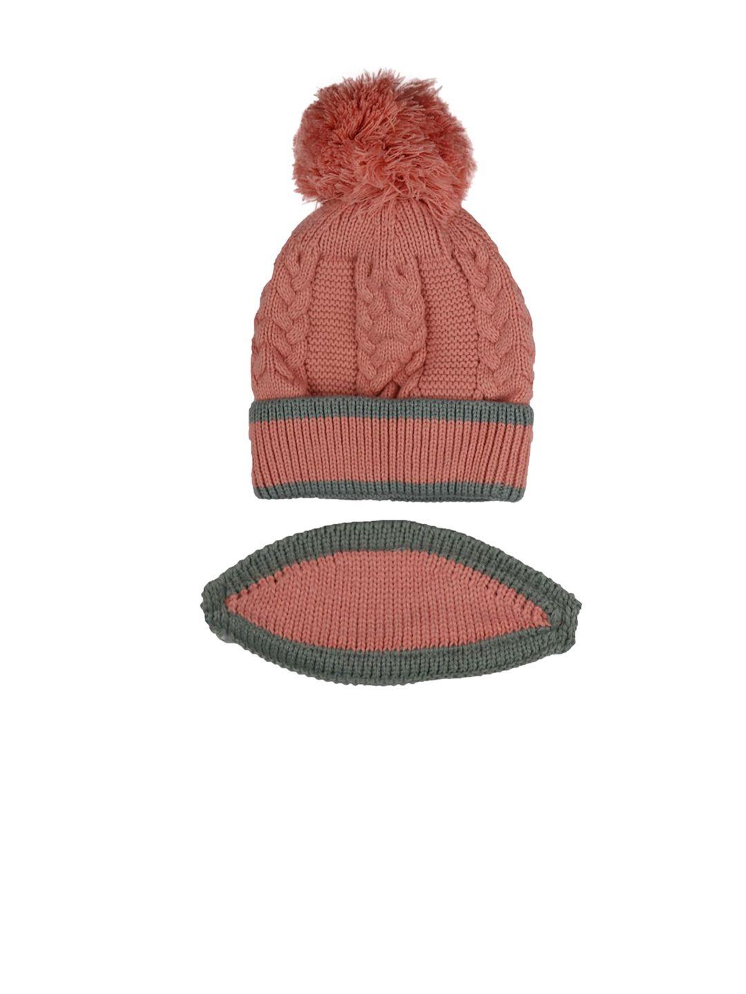 isweven unisex pink self-design woven expandable beanie