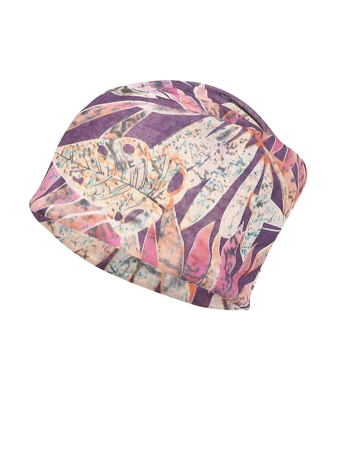 isweven purple & pink printed beanie