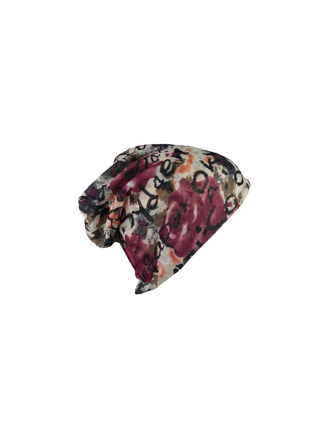isweven unisex beige & black abstract printed beanie