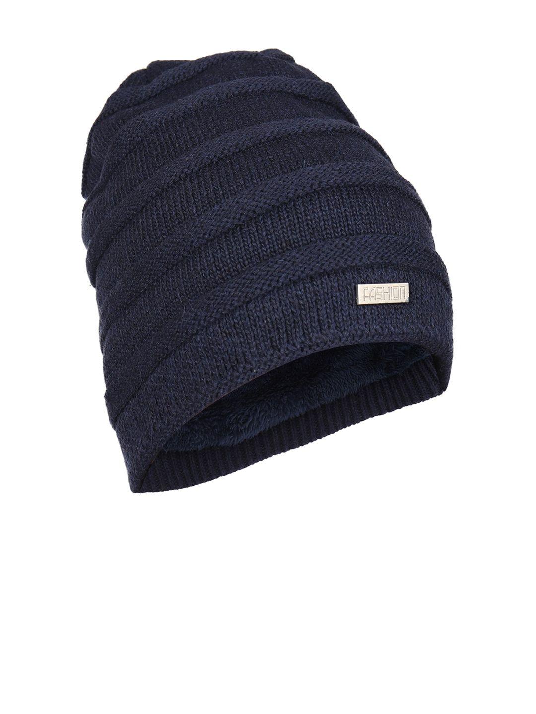 isweven unisex blue solid self-design woven expandable beanie