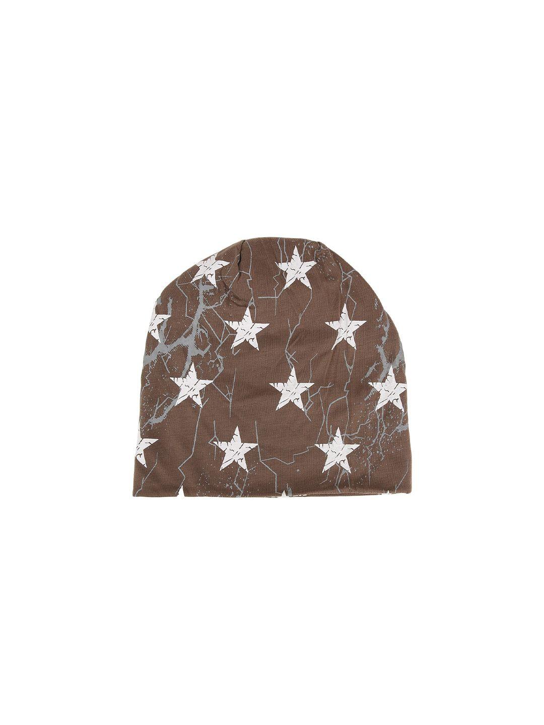 isweven unisex brown & white cotton printed beanie