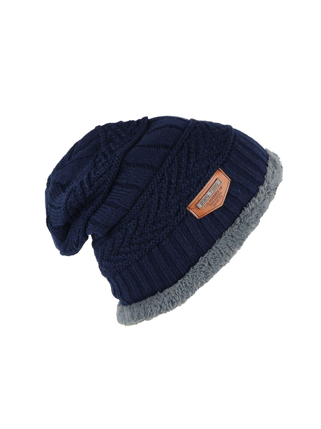 isweven unisex navy blue winter beanie cap with inner fur