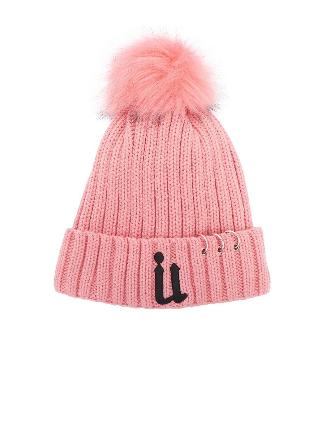 isweven unisex pink self-design beanie cap