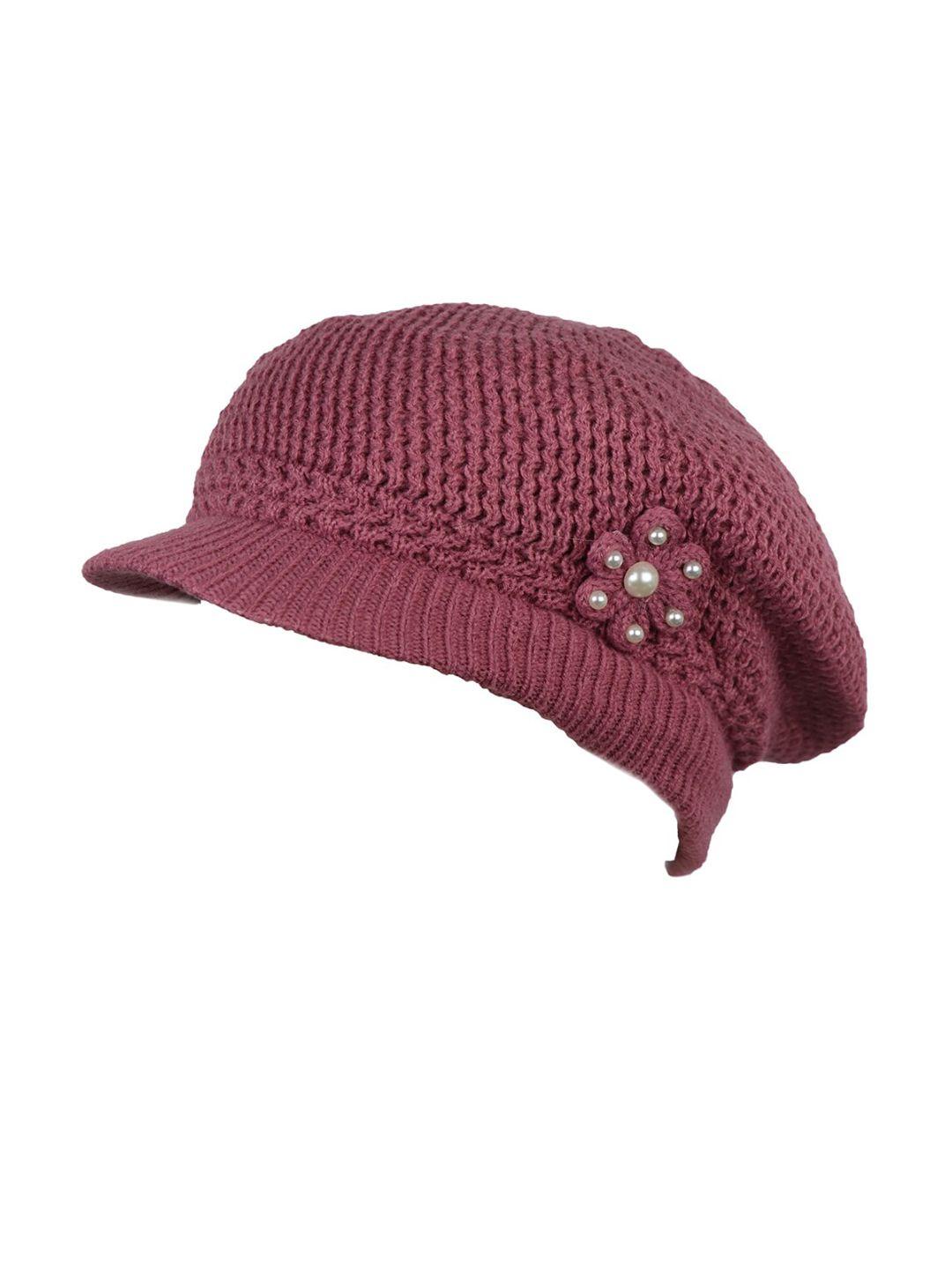 isweven unisex pink self-design beanie