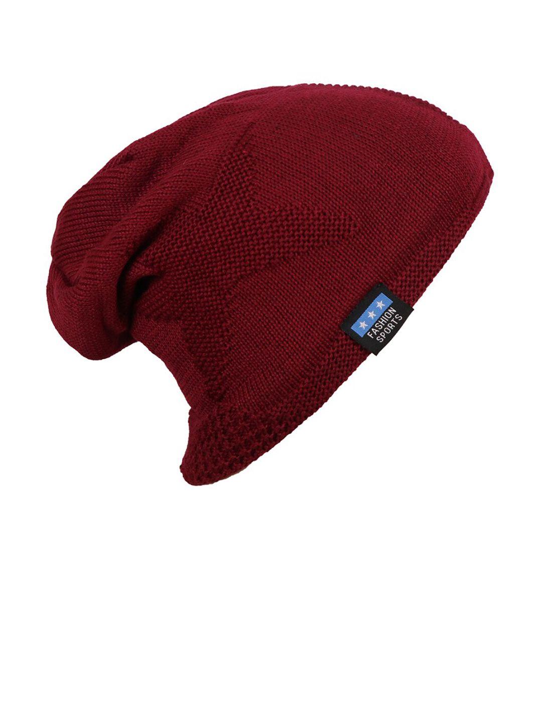 isweven unisex red self-design woven expandable beanie
