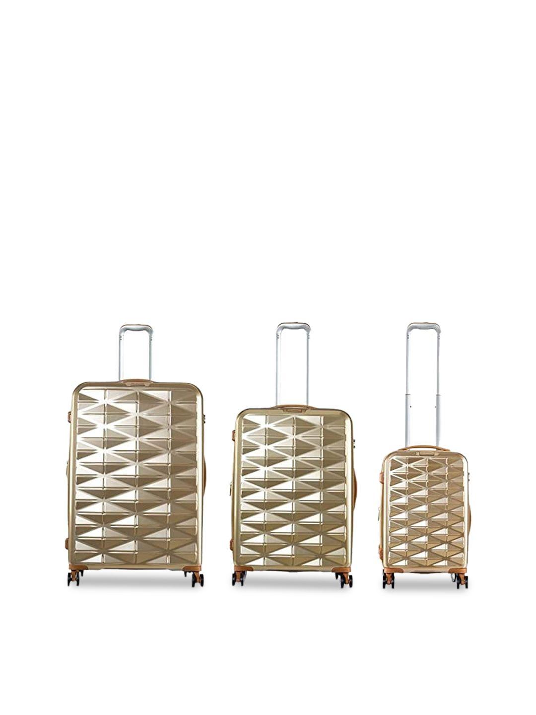 it luggage set of 3  gold-toned textured hard-sided trolley bag