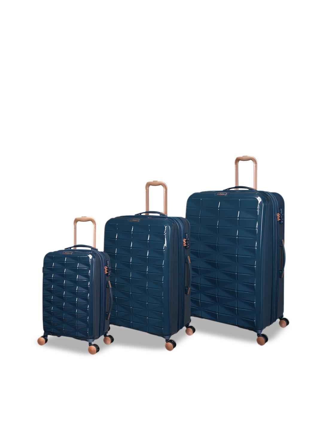 it luggage set of 3 blue textured hard-sided trolley bag