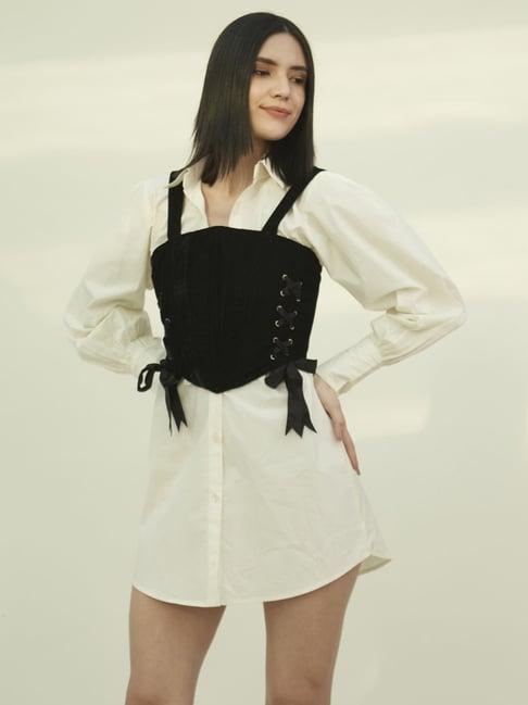 it girl white & black faye shirt dress with lace-up ribbon corset top