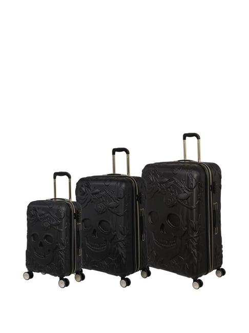 it luggage black 8 wheel large hard cabin trolley set of 3