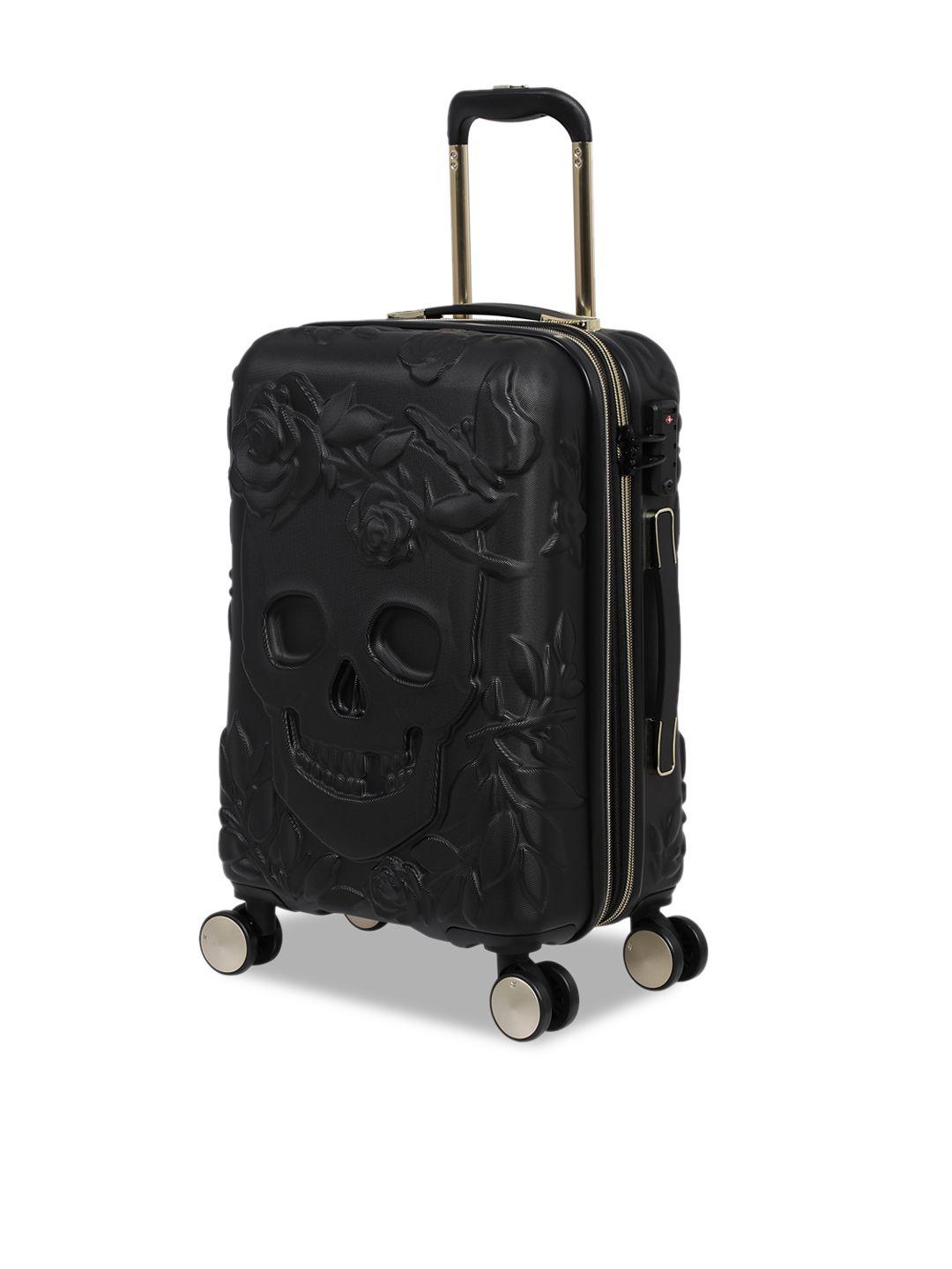 it luggage black solid skull textured hard-sided cabin trolley suitcase