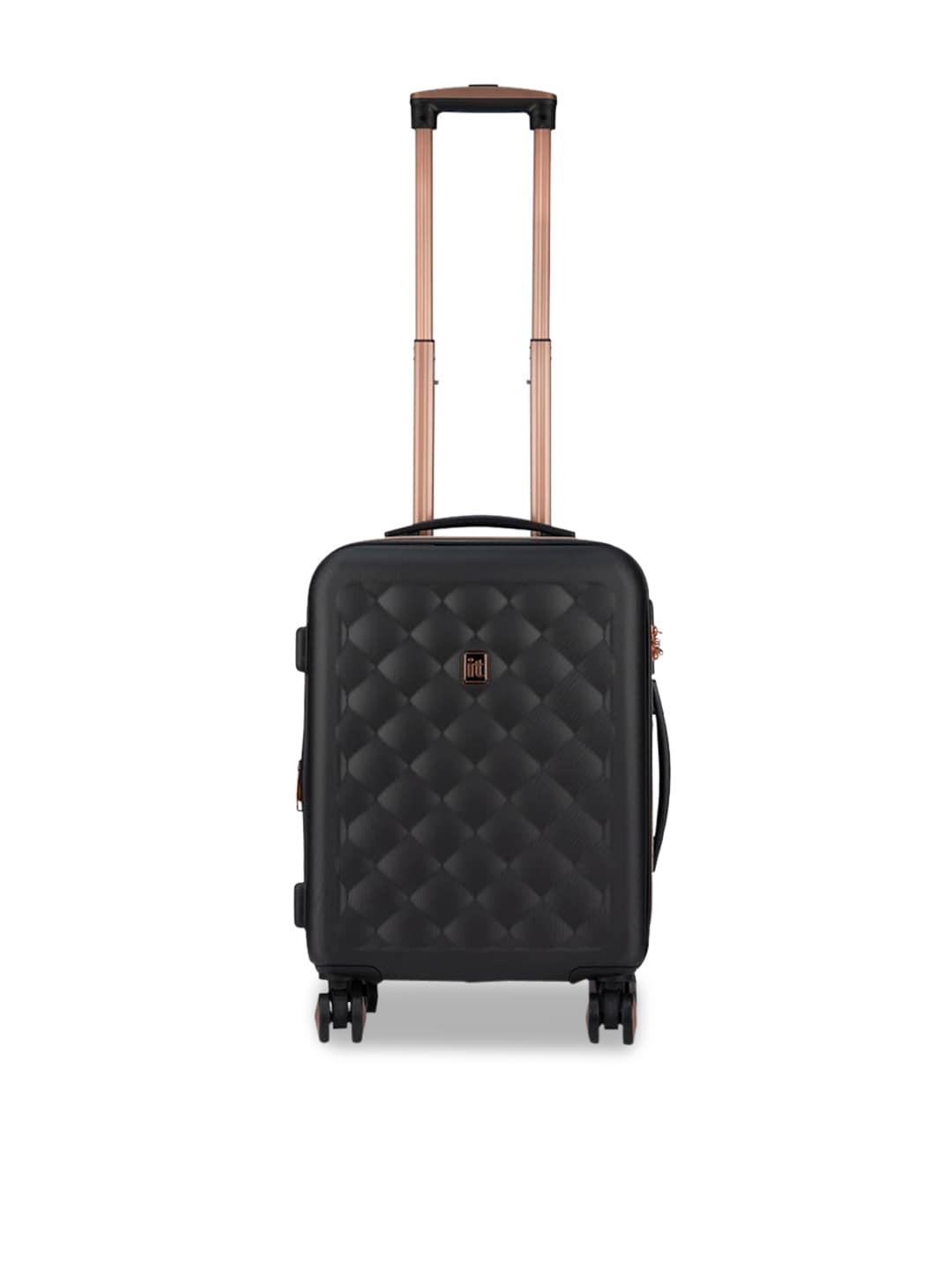 it luggage black textured hard-sided cabin trolley suitcases